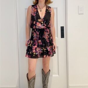 Amanda Uprichard purple floral tight waist dress